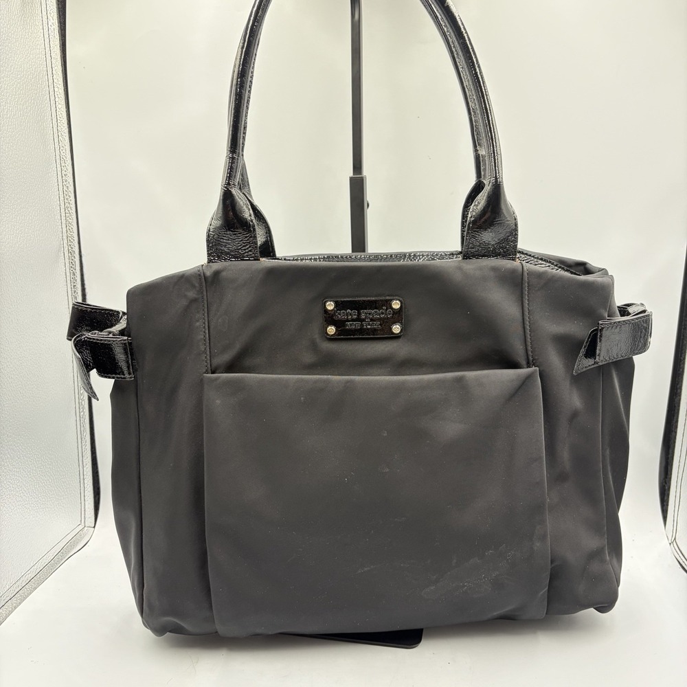 Kate Spade Lawrenceville Slim Kenny Canvas Tote bag with‎ side Bows leather Trim